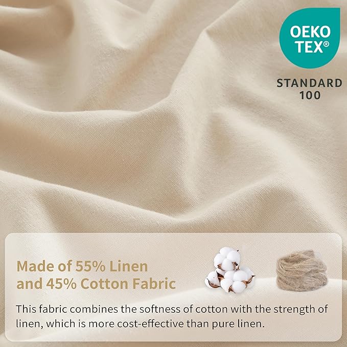Simple&Opulence Belgian Linen Sheet Set Solid Color -Sheet Set 4PC - Cal King Natural Flax Cotton Blend Soft Breathable Farmhouse Bedding - California King, Linen/Beige