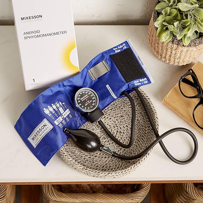 McKesson Aneroid Sphygmomanometer – Manual Blood Pressure Cuff Monitor with Carrying Case, Cuff 19-27 cm, Royal Blue, 1 Count