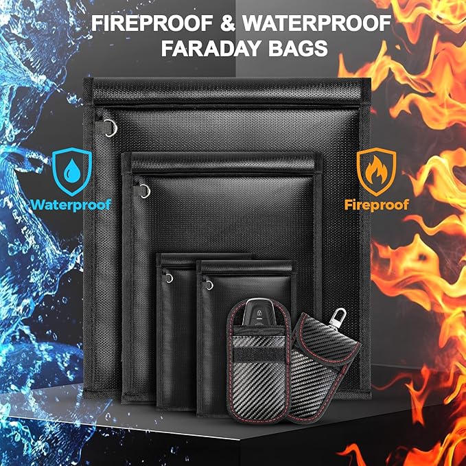 6pack Faraday Bags, Large Faraday Cage, Anti-Tracking Faraday EMP Bag for Laptops & Tablets & Phones & Car Keys, Fireproof & Waterproof RFID Signal Blocker Bag