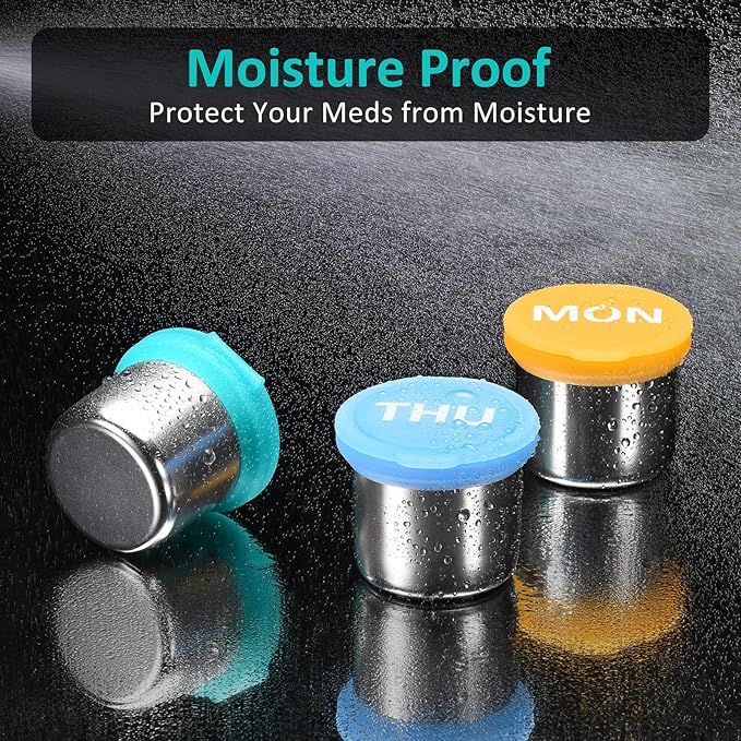 Weekly Metal Pill Case 7 Day, Stainless Steel Pill Box Organizer for Travel, Waterproof Medicine Container, Portable Daliy Pill Holder for Vitamins Fish Oils (Rainbow-7days)