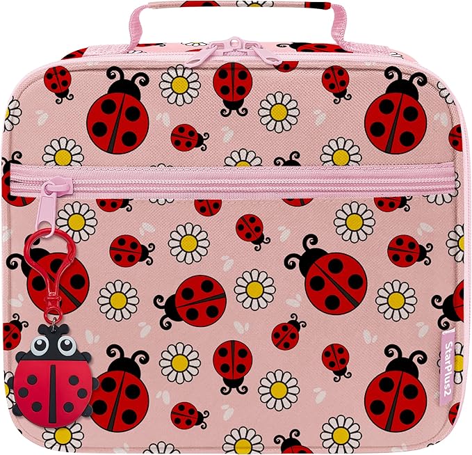 Medium Travel Pill Bottle Organizer, Child Medicine Bag with Zipper Toy, Carrier for Kids Medications and Medical Supplies - Lady Bugs