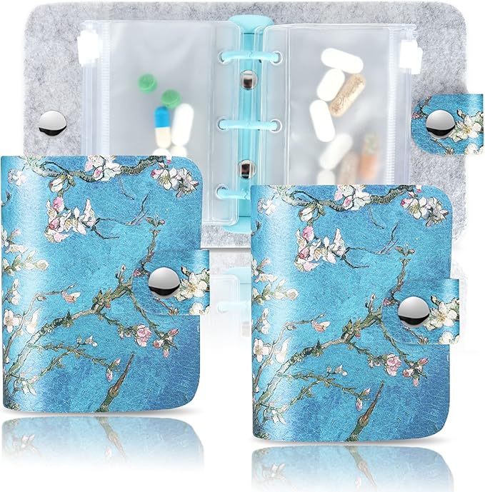 Hennaja Pill Organizer,Pill Pouches Clear Plastic Pill Bags Self Sealing Travel Medicine Organizer Storage (2-Peach Blossom, 2 Pack)