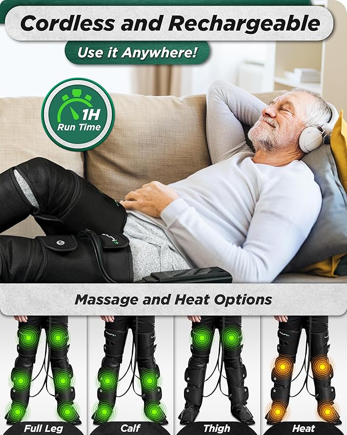 Lunix LX10 FSA Full Leg Massager with Heat & Air Compression, Foot Calf and Thigh Massage Boots for Everyday Recovery, Adjustable Fit, Cold Therapy Option, Handheld Controller, Charcoal Black