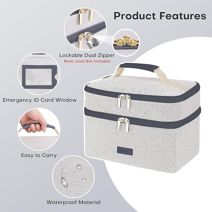 Medicine Bag for Traveling, Dual Layers Medicine Pill Organizer Medication Pill Bottle Storage with Lockable Zipper, Medical Supplies First Aid Kit,Home Storage for Pills, Vitamins(Dark Grey)