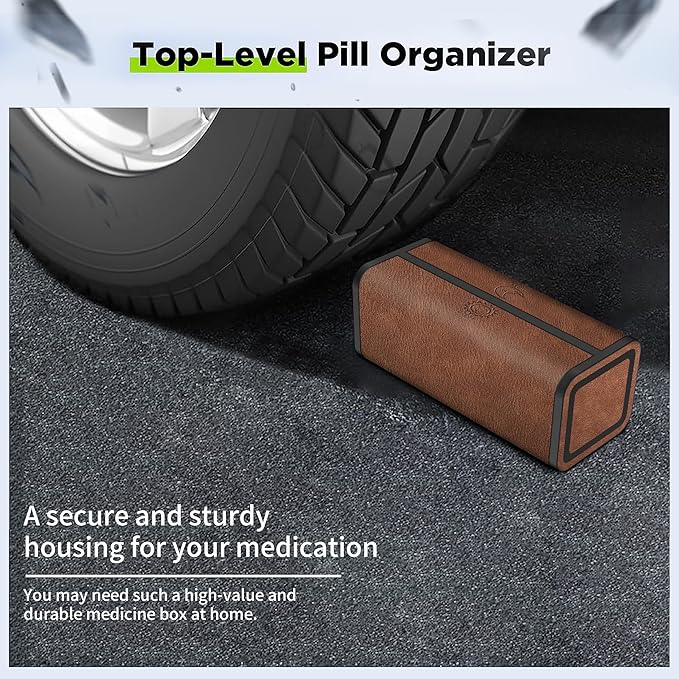 Pill Organizer 7 Day AM PM, Discreet 2 Times a Day Weekly Pill Box with Double Protection Shell, Large Capacity Portable Vitamin Case for Travel Meds & Medicine Organizer, Brown
