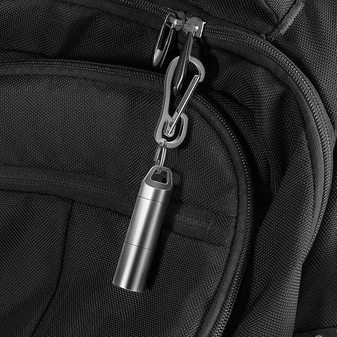 Small Pill Holder Keychain(2 Compartments Design), Portable Metal Pill Case Waterproof Pill Box Container Mini Stainless Steel Pill Organizer for Travel Purse Pocket