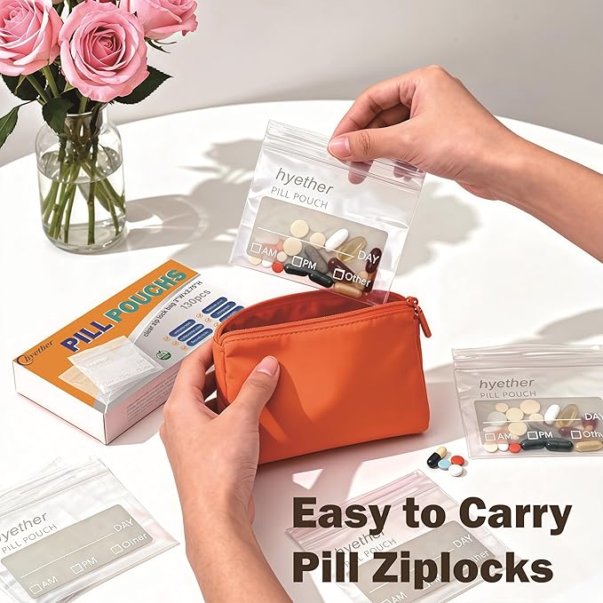Pill Bags for Travel Pill Pouches 3 x 2.75 inch Pack of 130 Travel Pill Organizer for Medicine with Write on Label Clear Ziplock Seal Waterproof BPA Free