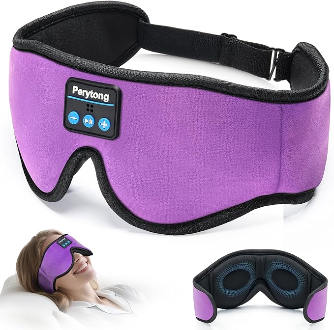 Sleep Mask with Bluetooth 5.4 Headphones, Wireless Music Sleep Eye Mask for Side Sleepers, 3D Contoured Comfort & Built-in HD Stereo Earphones, Blackout for Travel (Deep Lavender)