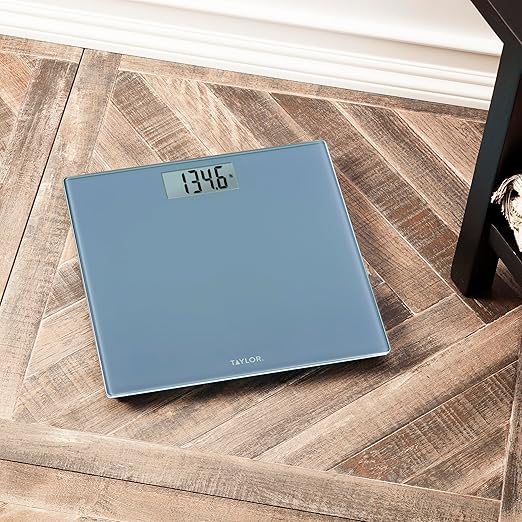 Taylor Digital Glass Bathroom Scale for Body Weight, Durable Platform, Digital Weighing Machine for People, Easy-to-Read Display, 350 lb Capacity, Slate Blue