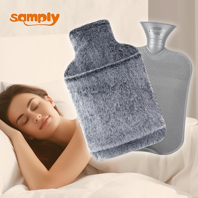 samply Hot Water Bottle with Cover - 2L Hot Water Bag with Hand Pocket, for Hand Feet Warmer, Black