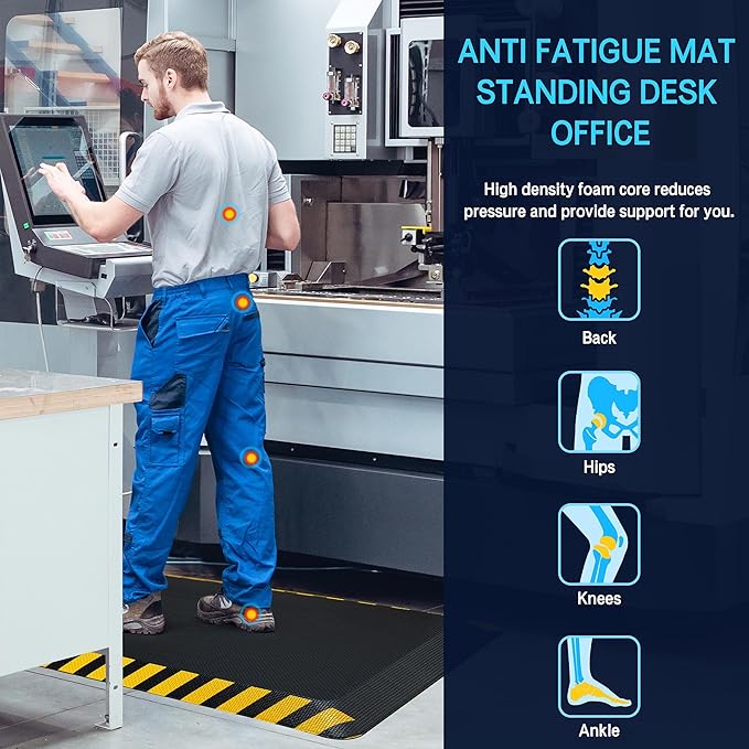 FEATOL Anti Fatigue Mat Industrial, Ergonomic Standing Floor Mat for Work for Stand -Safety Support for Leg & Back Pain(Yellow Border, 20" x 32", 1PC)