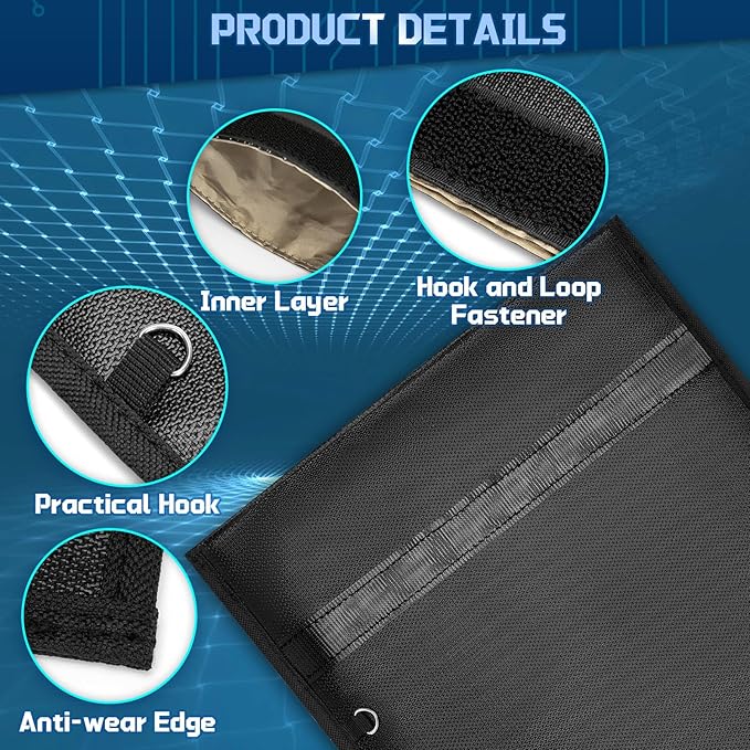 Faraday Bags, 4 Pack EMP Proof Bag for Cell Phone, Laptop, Tablet, Car Keys, Large Signal Blocking Pouches, Waterproof and Fireproof EMP Protection