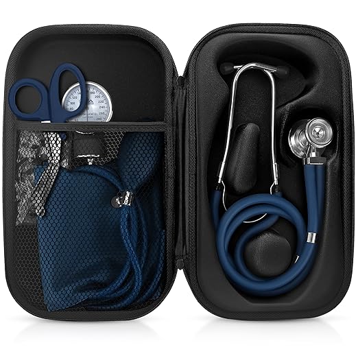 ASA TECHMED Medical Starter Kit – Stethoscope, Durable Blood Pressure Monitor, EMT Shears & Protective Carrying Case – Ideal for Healthcare Students & Professionals, Navy Blue