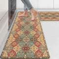 Moroccan Kitchen Rug Mats for Floor Cushioned Anti Fatigue Boho Vintage Kitchen Rugs Sets of 2 Red Yellow Non Slip Waterproof Comfort Memory Foam Standing Floor Mat for Laundry Sink Desk