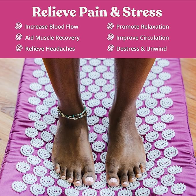 Spirol Acupressure Mat and Pillow Set for Back, Neck and Shoulder Pain Relief, with Flexible Acupressure Spikes, Includes Carry Bag (Amethyst)