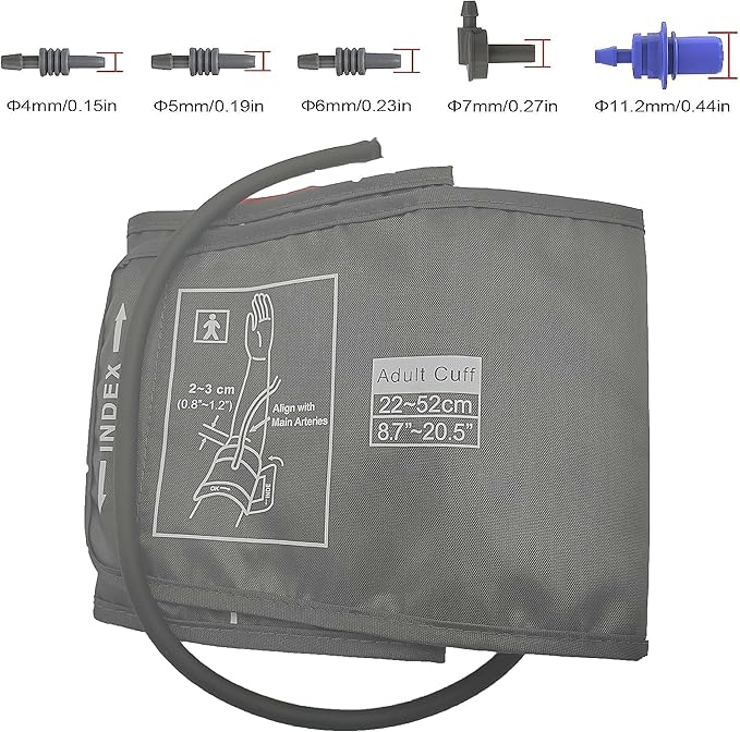 Extra Large Cuff Compatible with Most BP Monitors 9"-21" Inches (22-52CM) XL Blood Pressure Cuff Adult ARM BP Replacement Cuff for Big ARM (Large + 5 Connectors)