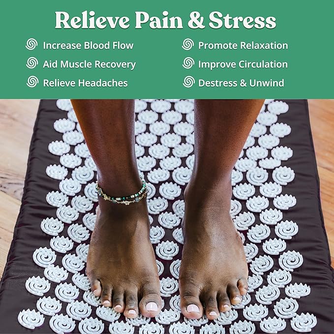 Spirol Acupressure Mat and Pillow Set for Back, Neck and Shoulder Pain Relief, with Flexible Acupressure Spikes, Includes Carry Bag (Onyx)