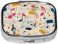 Pill Box-2 Compartment Small Pill Case Square Organizer Case with Mirror Portable Metal Medicine Box Travel Container for Pocket & Purse Women Men(Vintage Music Notes)