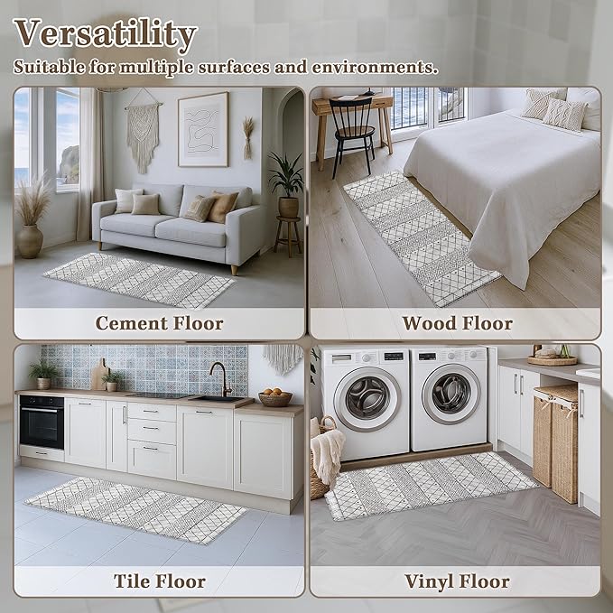 Arttown Moroccan Anti Fatigue Kitchen Mats for Kitchen Floor, Boho Kitchen Mats Cushioned Anti Fatigue Rug, Waterproof Non-Slip Washable Kitchen Rugs and PVC - Grey