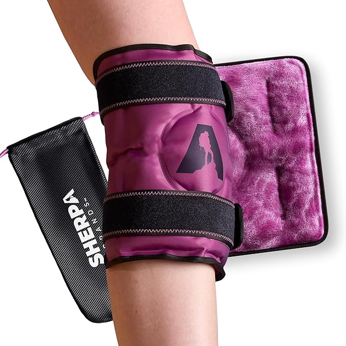 Hot and Cold Therapy Knee Wrap Gel Pack (10" x 12.5") Reusable Heating Pad & Flexible Freezer Pack for Leg Injuries and Knee Pain Relief - Purple