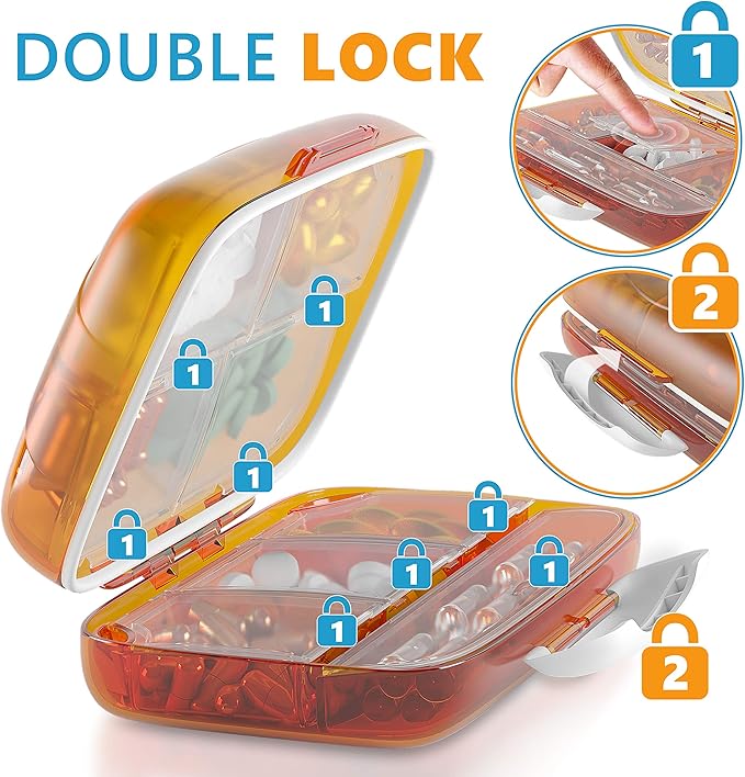 Travel Pill Organizer Medicine Dispenser - Moisture-Proof Pill Boxes and Organizer - Portable Vitamin Container Holder - 8 Large Compartments for Medication and Supplements