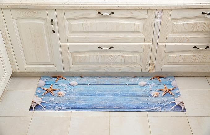 J&V TEXTILES Kitchen Mat Cushioned Anti Fatigue Floor Mat,19.6"x55", Thick Non Slip Waterproof Kitchen Rugs and Mats, Standing Mat for Kitchen,Floor,Home,Office,Desk,Sink,Laundry (Coastal)