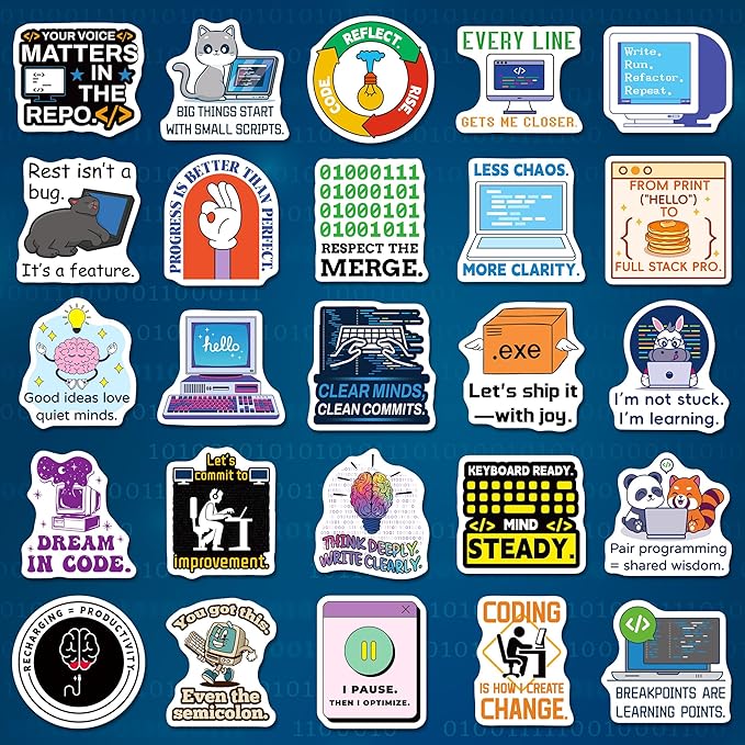 200PCS Programming Stickers, Vinyl Coding Stickers for Developers Programmers Engineers Geeks, Tech Sticker Pack for Laptop Water Bottle, Computer Science Gift