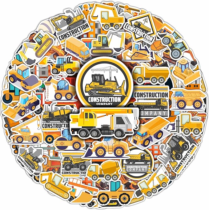 BulbaCraft 100 Pcs Construction Stickers - Construction Birthday Party Supplies, Gifts for Women & Men