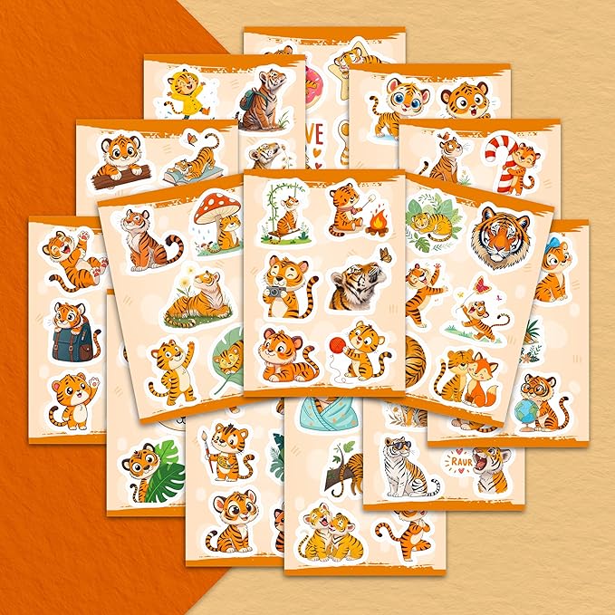 100Pcs Tiger Stickers Waterproof or Laptop - Tiger Gifts & Party Supplies - Jungle Animals Stickers, Wildlife Decals - Gift for Women & Men