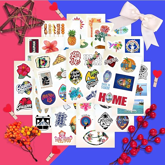 BulbaCraft 100Pcs Guam Stickers and Saipan Stickers for Water Bottle and Laptop - Saipan Party Supplies & Decorations, Waterproof Vinyl Decals, Gifts for Women & Men
