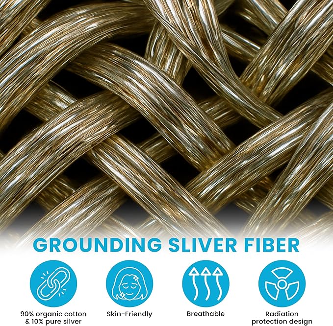 Bed Sheet, Grounding Sheet, Organic Cotton Fitted Earthing Sheet for Bed, 95% Organic Cotton, 5% Silver Fiber with 10m Grounding Cord & White US Socket Tester (Standard 24"x104")