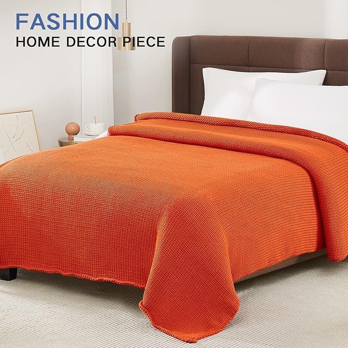 Guohaoi Knitted Weighted Blanket for Adults (Orange 60"x80" 25lbs) No Beads Cooling Throw Blanket for Hot Sleepers, Home Decor Breathable Chunky Knit Heavy Blanket Use on Queen/King Size Bed