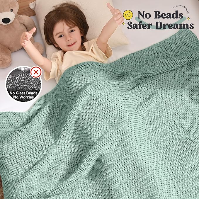 Guohaoi Knitted Weighted Blanket Kids (Haze Green 40"x60" 7lbs) No Beads Cooling Heavy Blanket, Home Decor Breathable Chunky Knit Throw Blanket for All-Season Use