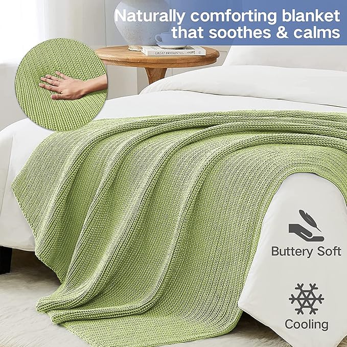 Guohaoi Knitted Weighted Blanket Kids (Light Green 50"x60" 7lbs) No Beads Cooling Heavy Blanket, Home Decor Breathable Chunky Knit Throw Blanket for All-Season Use
