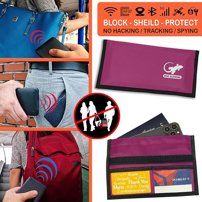 Gecko Travel Tech Pink Nylon Faraday Bag - Signal Blocker for Cell Phone, Car Key FOB, Data Privacy (PINK - NYLON)