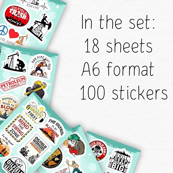 100Pcs Oilfield Stickers for Hardhats, Water Bottle - Oilfield Gifts for Oil Field Worker - Oil Field Party Decorations - Gift for Women & Men