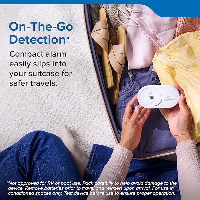 Kidde Carbon Monoxide Detector, AA Battery Powered, Portable for Travel or Home, 85 dB Alarm, LED Status Light Indicators, 5th Edition, COB