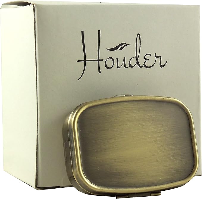 Classy Brass Pill Box - Decorative Pill Case with Gift Box - Carry Your Meds in Style (Rectangular)