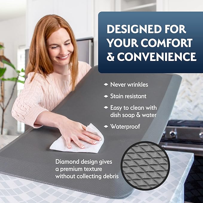 Sky Solutions Anti Fatigue Mat - 3/4" Cushioned Kitchen Rug and Standing Desk Mat & Garage - Non Slip, Waterproof and Stain Resistant (20" x 39", Brown)