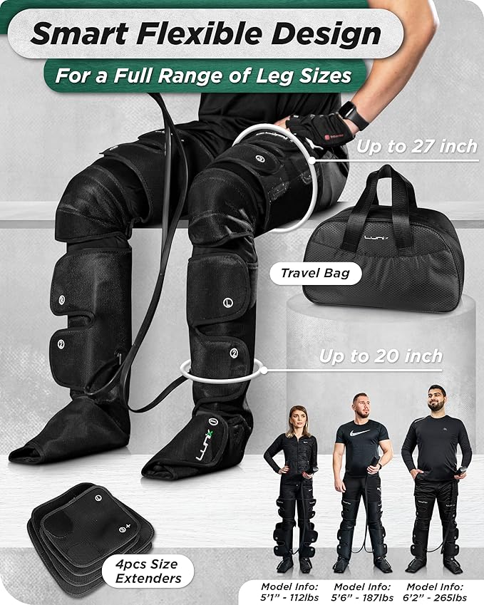 Lunix LX10 FSA Full Leg Massager with Heat & Air Compression, Foot Calf and Thigh Massage Boots for Everyday Recovery, Adjustable Fit, Cold Therapy Option, Handheld Controller, Charcoal Black