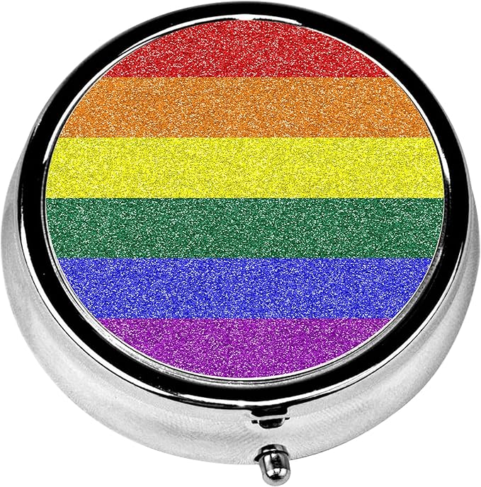 Pill Box, 3 Compartments Small Pill Case Travel Portable Metal Medicine Box with Mirror Mini Container for Purse Pocket Women Men(LGBTQ Rainbow Flag)
