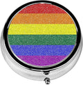 Pill Box, 3 Compartments Small Pill Case Travel Portable Metal Medicine Box with Mirror Mini Container for Purse Pocket Women Men(LGBTQ Rainbow Flag)