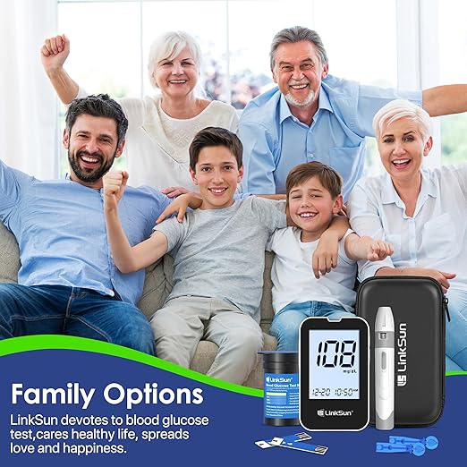 G-425-2V Blood Glucose Monitor Kit, 100 Test Strips, 100 Lancets, High Accuracy Blood Sugar Monitor, Lancing Device, Control Solution & Travel Diabetic Organizer Bag, Large Display, No Coding