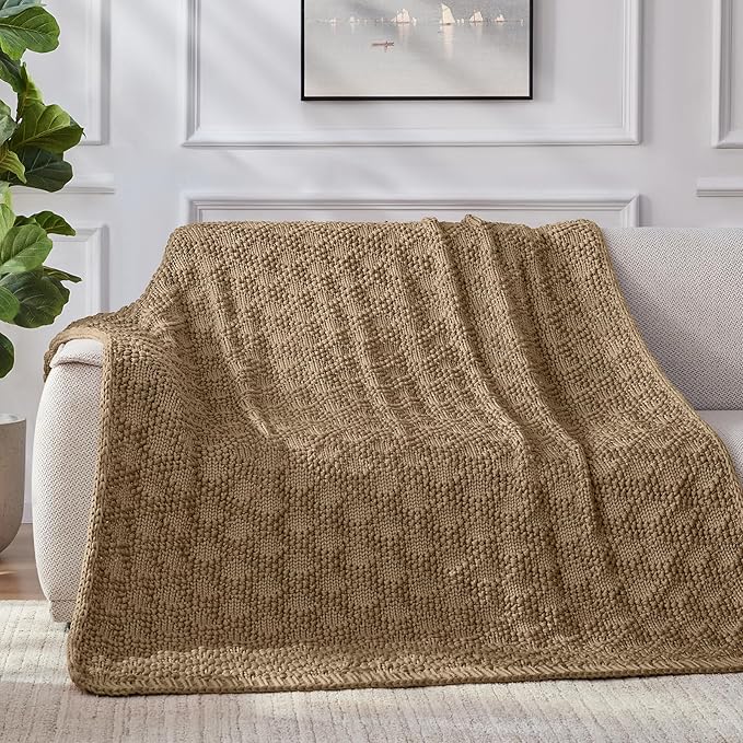 Knitted Weighted Blanket for Adult, Chunky Knit Weighted Throw for Sleep 48"*72" 10lbs, Cooling Breathable Heavy Blanket for Hot Sleepers, Machine Washable Fall Blanket for Room Decor(Beige)