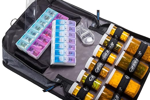 Med Manager by Case-It, Portable Pill Organizer Case, Travel Medication Bag, Holds Various Sized Pill Bottles, Great for Home Or Travel (Travel, Red)