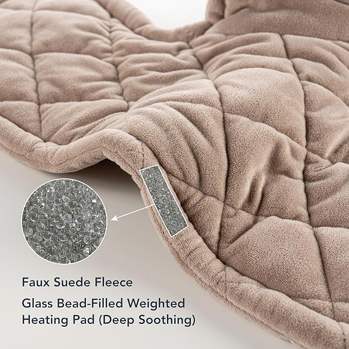Berkshire Weighted Heating Pad – Faux Suede Fleece Electric Heat Pad for Neck, Shoulder & Back Pain Relief, 4 Heat Settings, Auto Shut-Off, Therapeutic Warmth, Chino, 23" x 15.3"
