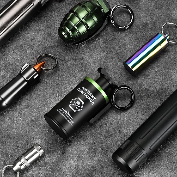 Tactical Pill Case, Durable Aluminum Small Pill Holder with Keychain, Airtight & Waterproof Vitamin Container for EDC, Travel, Outdoor - Green