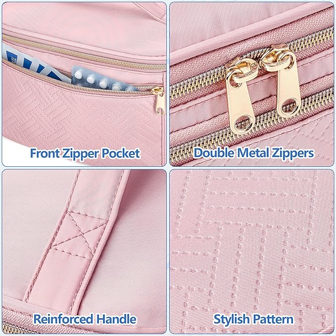 Fasrom Pill Bottle Organizer, Medicine Bag with Waterproof Mat & Adjustable Divider, Travel Carrying Case for Pills, Vitamins, Medical Supplies, First Aid Bag for Home Storage, Travel, Pink