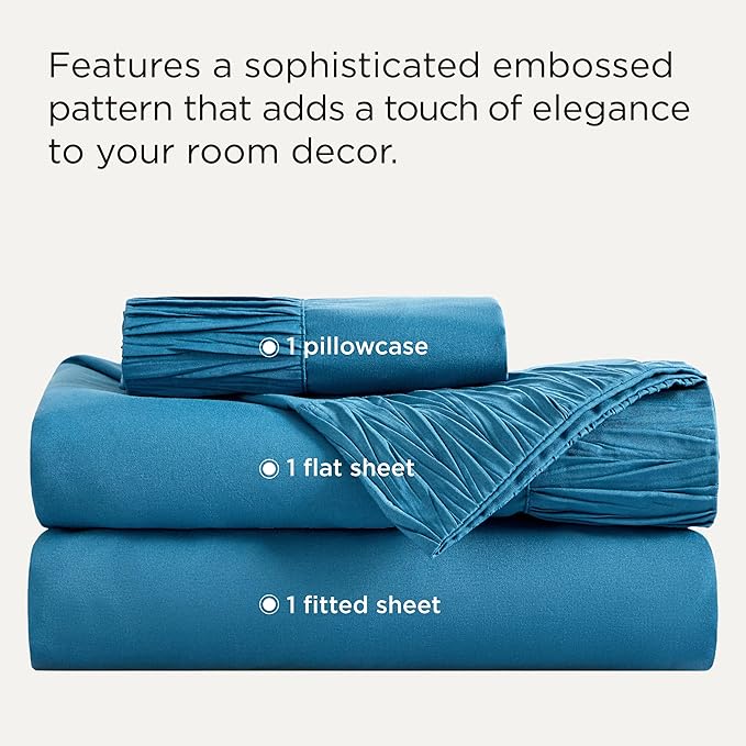 Bedsure Twin Sheets Set - 3 Pieces Soft Twin Bed Sheets - Breathable & Cooling - Hotel Luxury - Easy Care Polyester Microfiber Bedding for Women, Men, Teal Blue