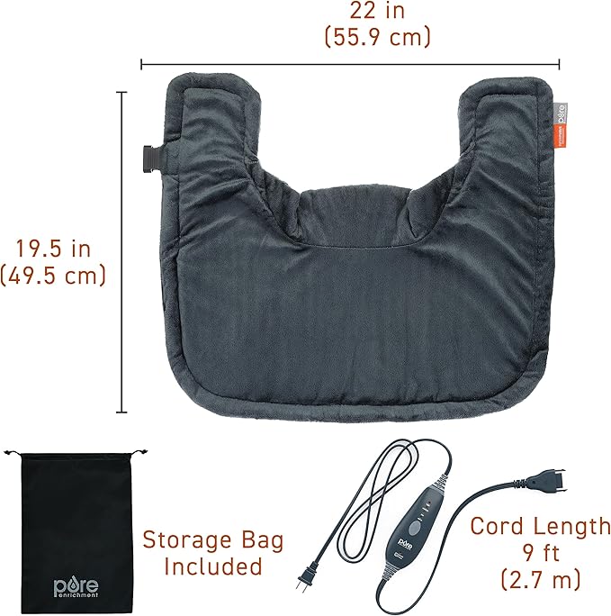 Pure Enrichment PureRelief Pro Far Infrared Neck & Shoulder Heating Pad - Deeper Muscle Relief, 4 Heat Settings, Auto Shut-Off, Universal Fit, Magnetic Closure, Dry/Moist Heat, Machine Washable